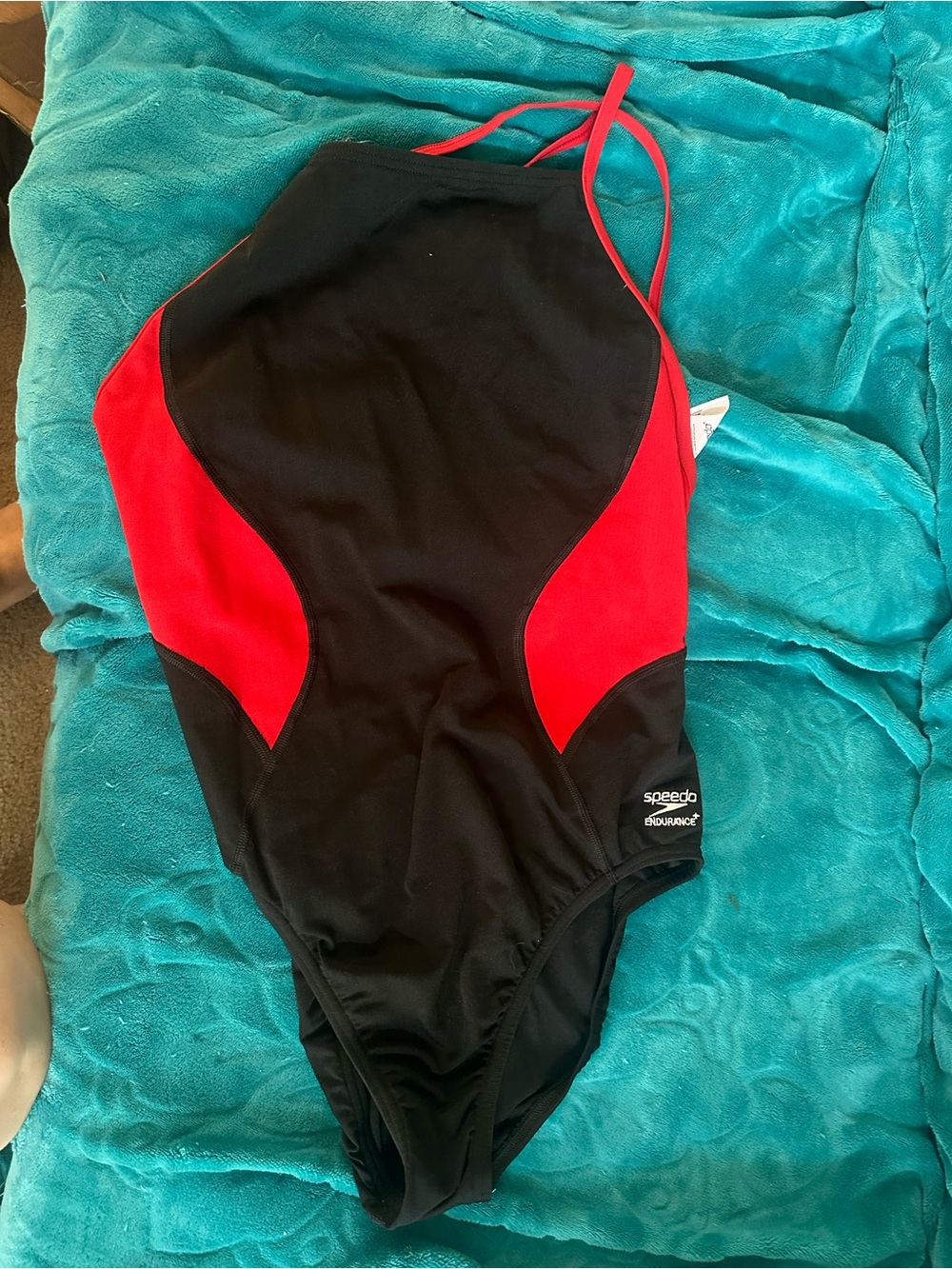 Speedo Black and Red Racing One-Piece Swimsuit NWOT sz 14/40